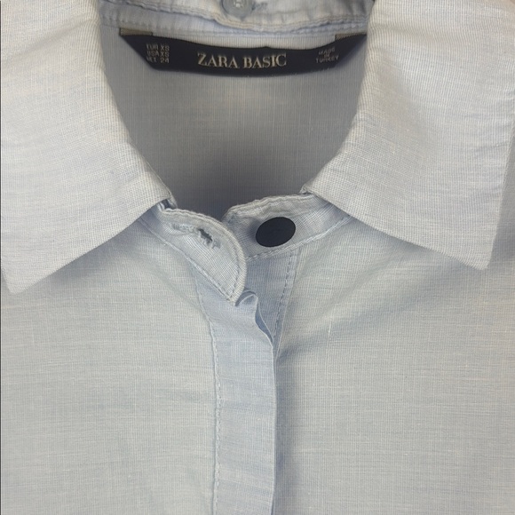 Zara Basic Light Blue Long Sleeve Black Button Details Classic Blouse Size XS - Picture 12 of 12